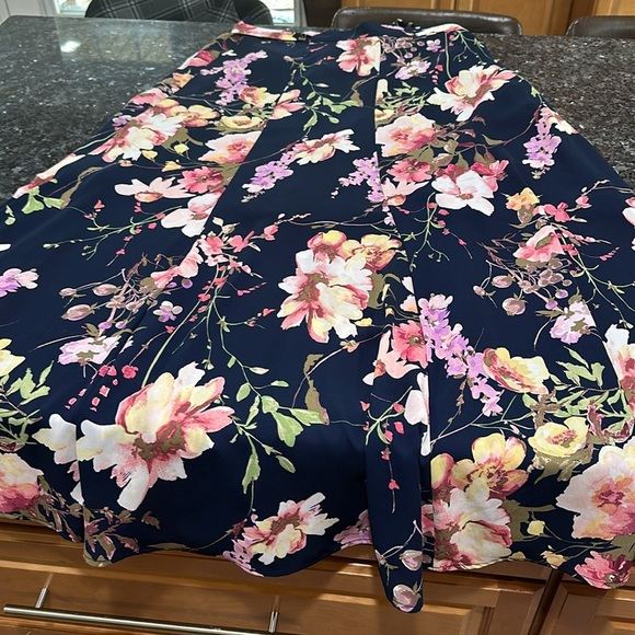 7th Avenue Maxi Lined Navy Blue Floral Wrap Skirt - Picture 3 of 3